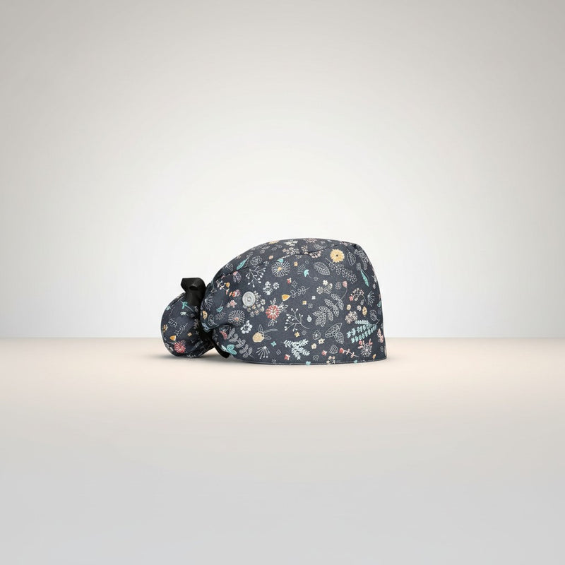 Midnight Floral Ponytail Scrub Cap