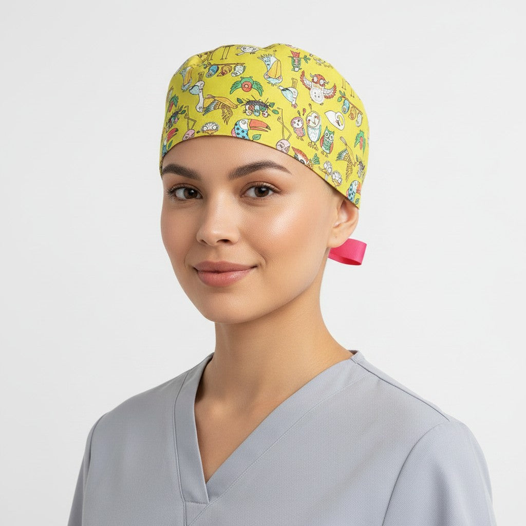 Sunny Birds Ponytail Scrub Cap