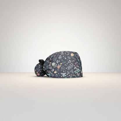 Midnight Floral Ponytail Scrub Cap