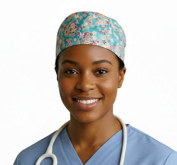 Teal Garden Scrub Cap