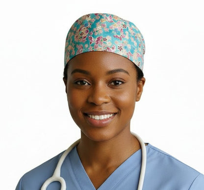 Teal Garden Scrub Cap