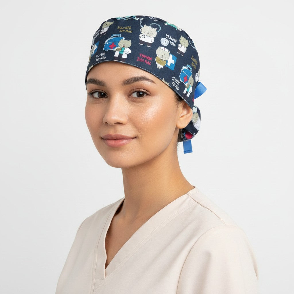 Black Med Kit Ponytail Scrub Cap