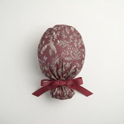 Wine Floral Ponytail Scrub Cap