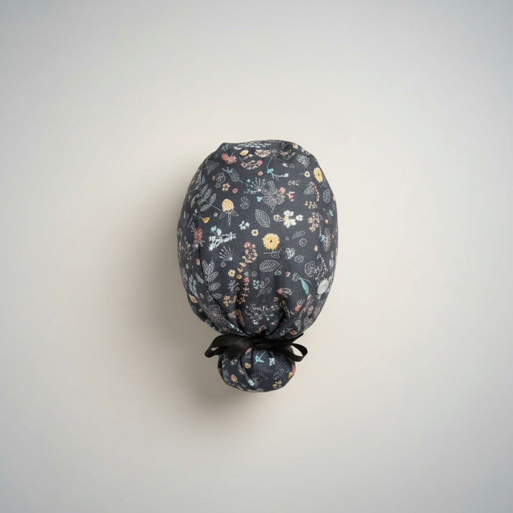 Midnight Floral Ponytail Scrub Cap