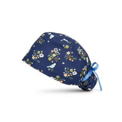Navy Birds Ponytail Scrub Cap