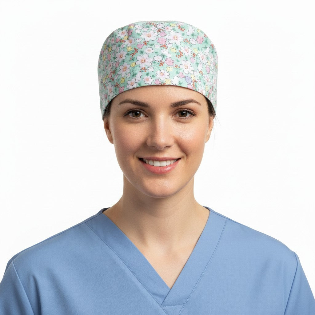 Turquoise Garden Scrub Cap