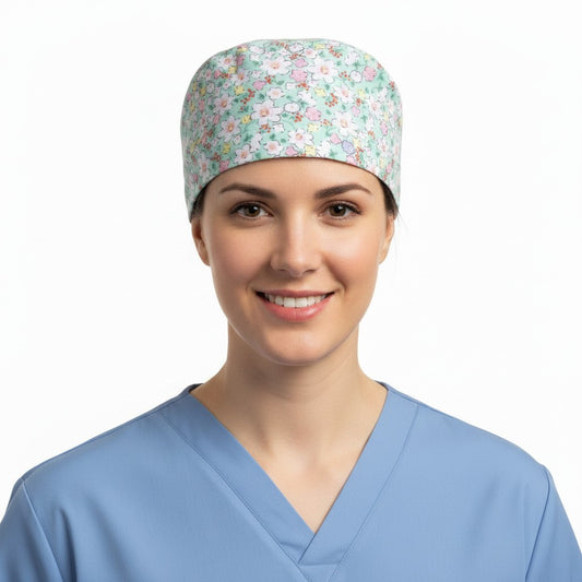Turquoise Garden Scrub Cap