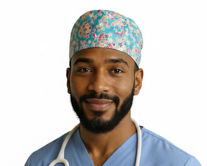 Teal Garden Scrub Cap