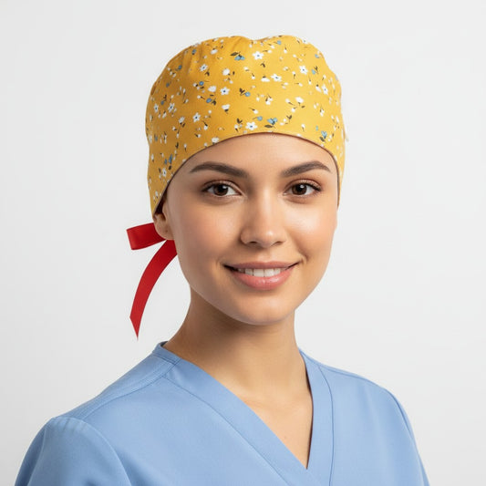 Sunset Floral Ponytail Scrub Cap