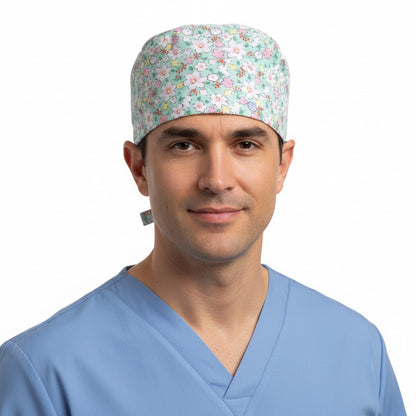 Turquoise Garden Scrub Cap
